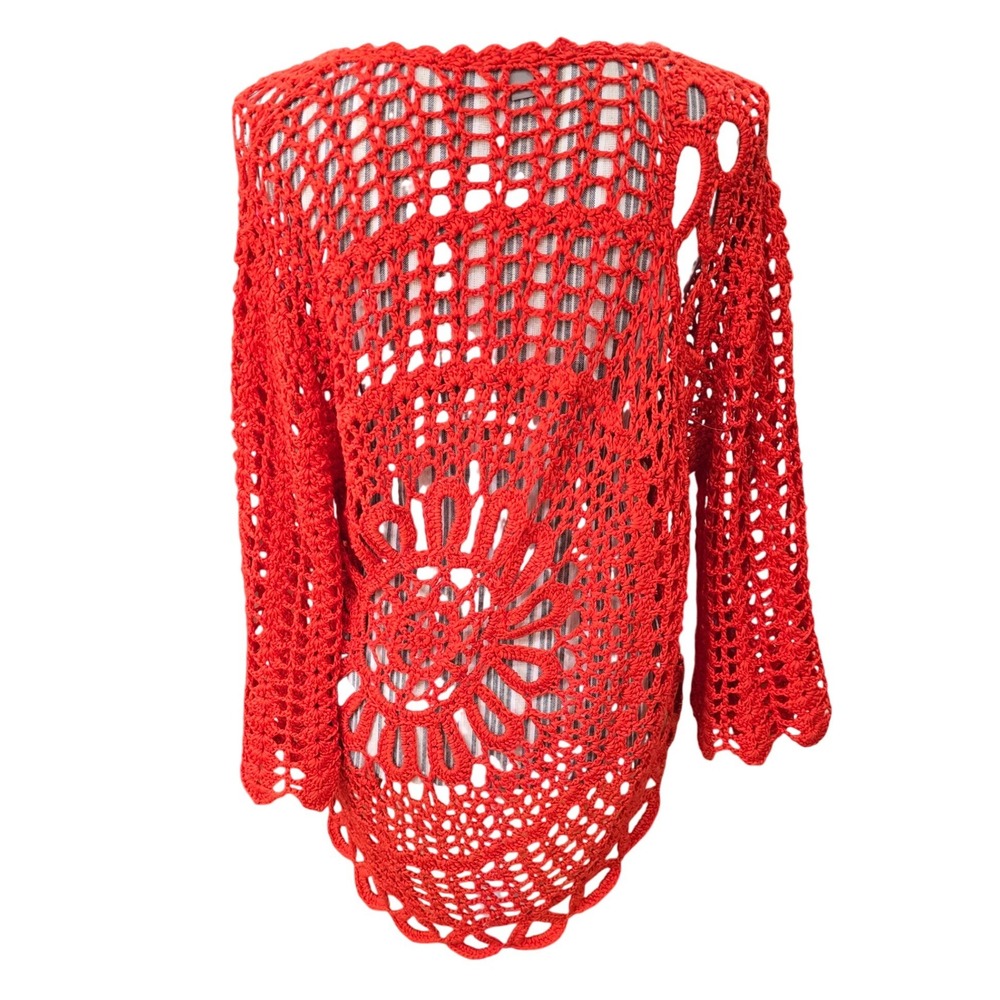 Roz & Ali Crochet Open Knit Asymmetrical Hem Top Large Beach Boho Festival - Picture 3 of 8